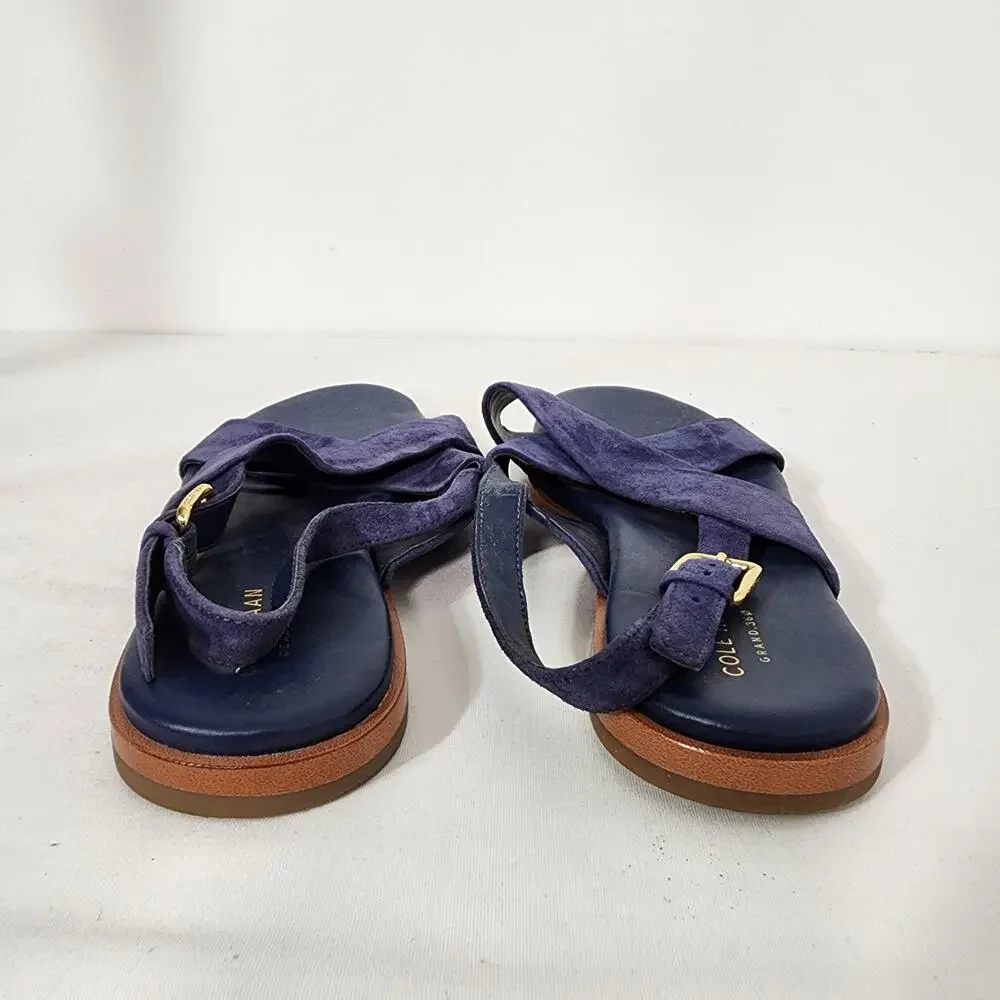 Cole Haan Women Fernanda Grand 360 Sandal 7B Marine Blue Suede Slip On Slingback
